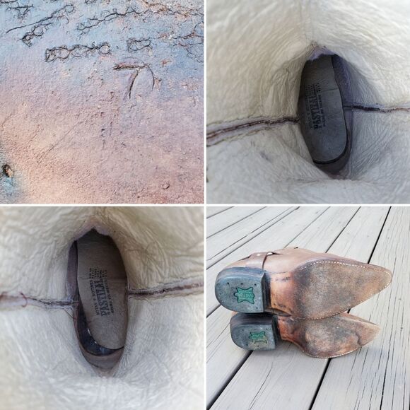 Vintage 90s y2k Handmade Brown Leather Tooled Mexico Western Cowboy Harness Boot - Picture 7 of 9